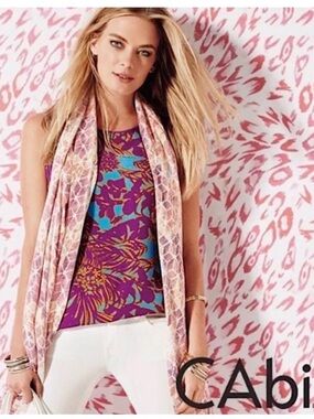 CAbi #243 Palm Grass Sleeveless Tank Sleeveless Blouse in Purple Blue Medium